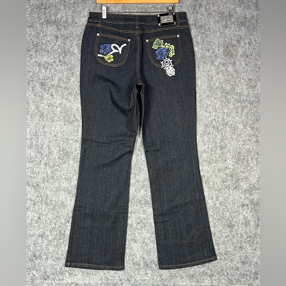 ROCAWEAR embroidered floral dark denim Blue Jeans Junior Size 14